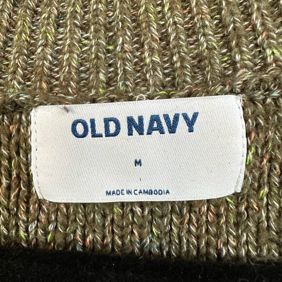 Old Navy Womens Knit V-Neck Pullover Sweater SZ M Green Gremlin Chunky Academia - Picture 6 of 7
